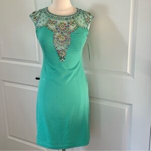 NEW with FLAW  SUE WONG Nocturne size 6 Mint Green Aurora Borealis Jeweled Dress